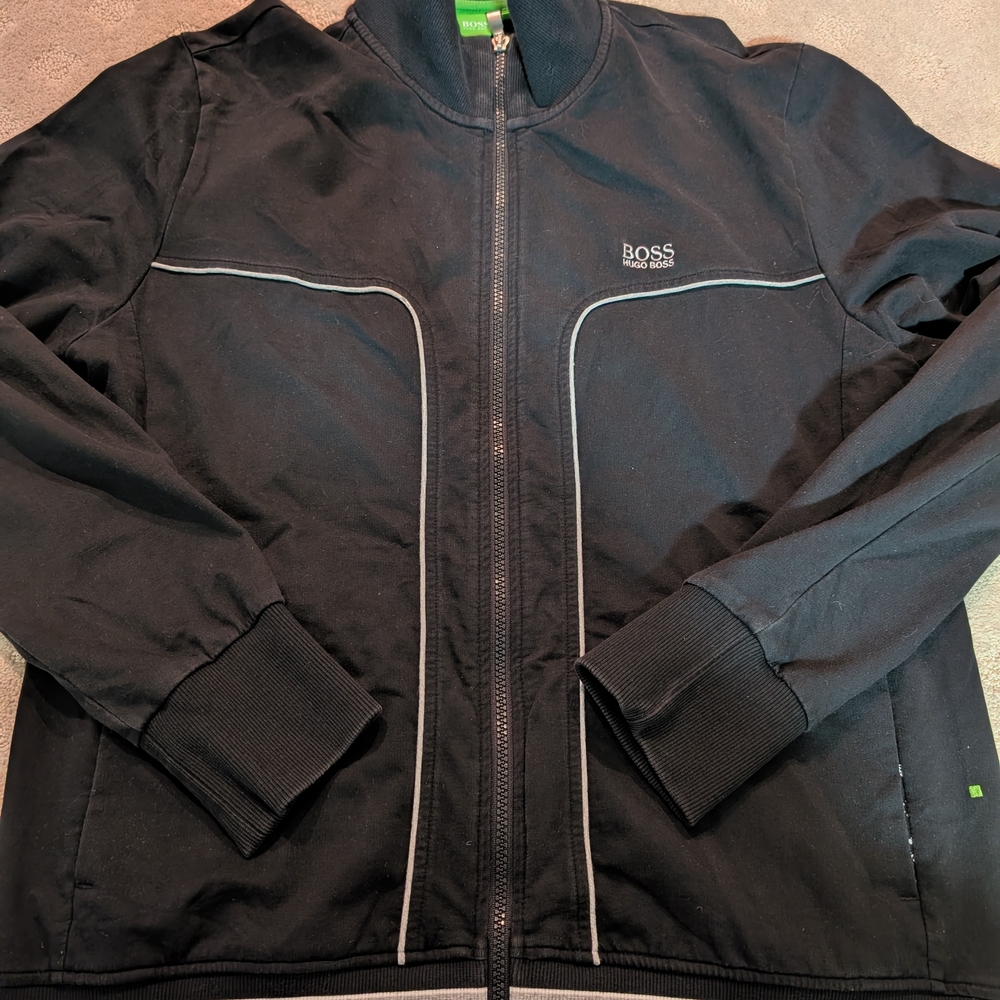 Hugo Boss Logo Jacket Mens Large Stripe Black Full Zip Track Jacket